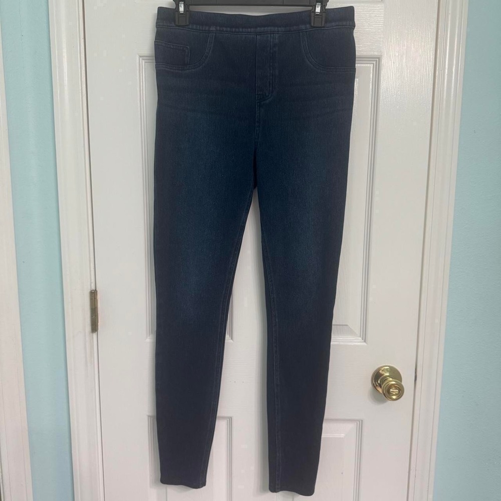 Spanx Jean-ish Leggings Dark Wash Indigo Pull On Denim Pants Large Tall L Tall